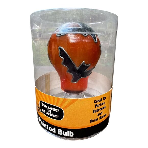L'Image Painted Halloween Light Bulb w/Bat Design Orange Black Spooky Decor NOS - Picture 5 of 7
